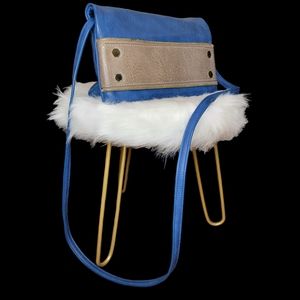 Yik Fung Crossbody Bag Blue & Gray Vegan Leather Gold Metal Accents PU Clutch